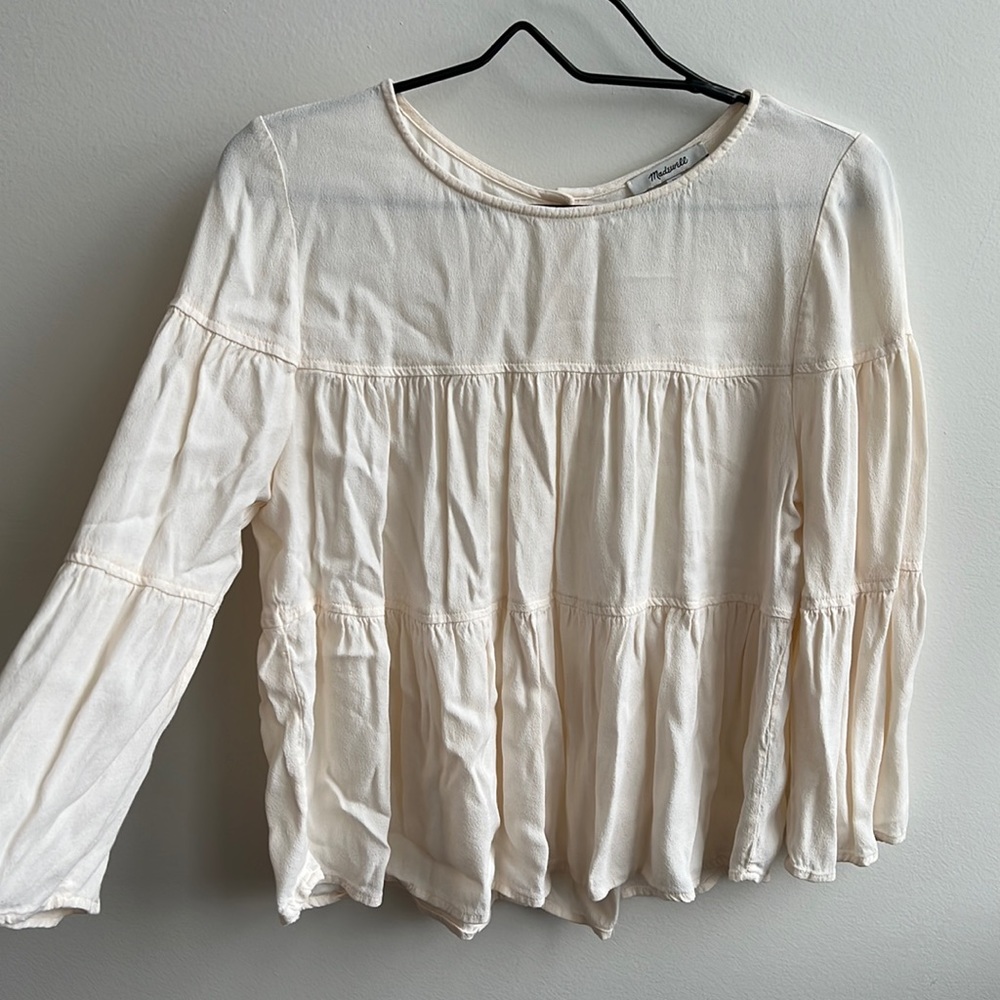 Madewell Women’s Tiered Button-Back Cream Blouse, Size M